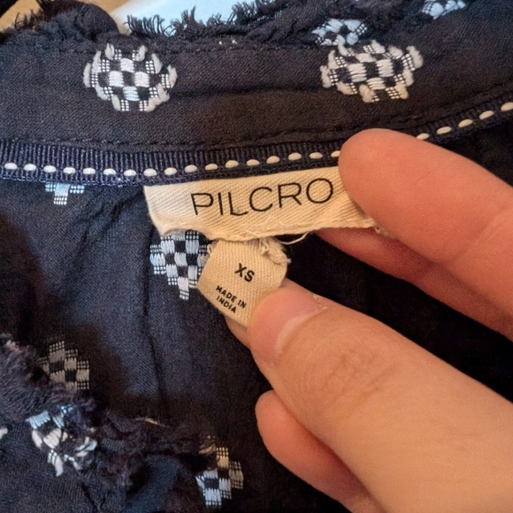 Pilcro Anthropologie Tavi Embroidered Textured Ruffle Collar Blouse Sz XS - Picture 4 of 15